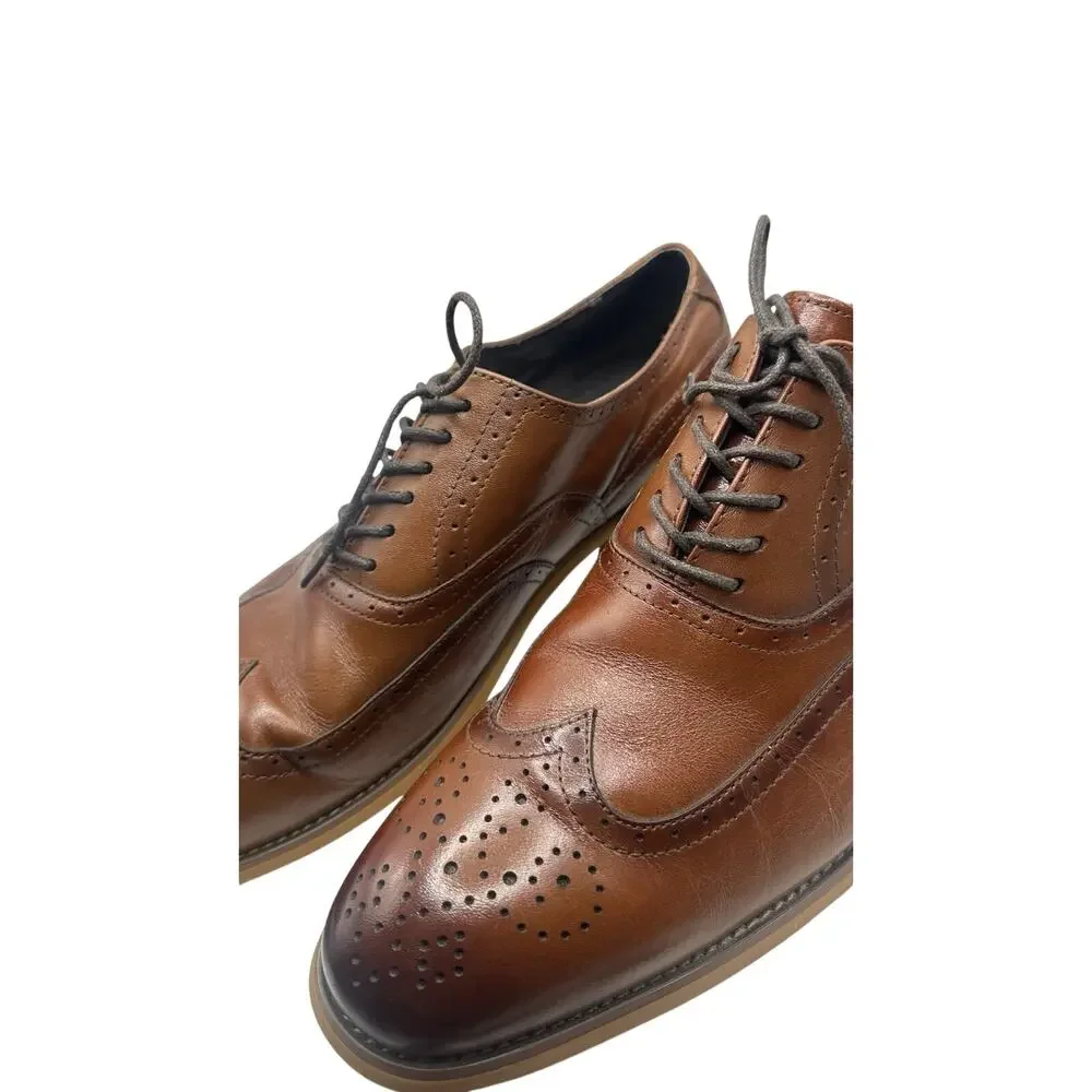 Stacy Adams Dunbar Mens 11.5M Cognac Leather Wingtip Oxford Brogue Dress Shoes